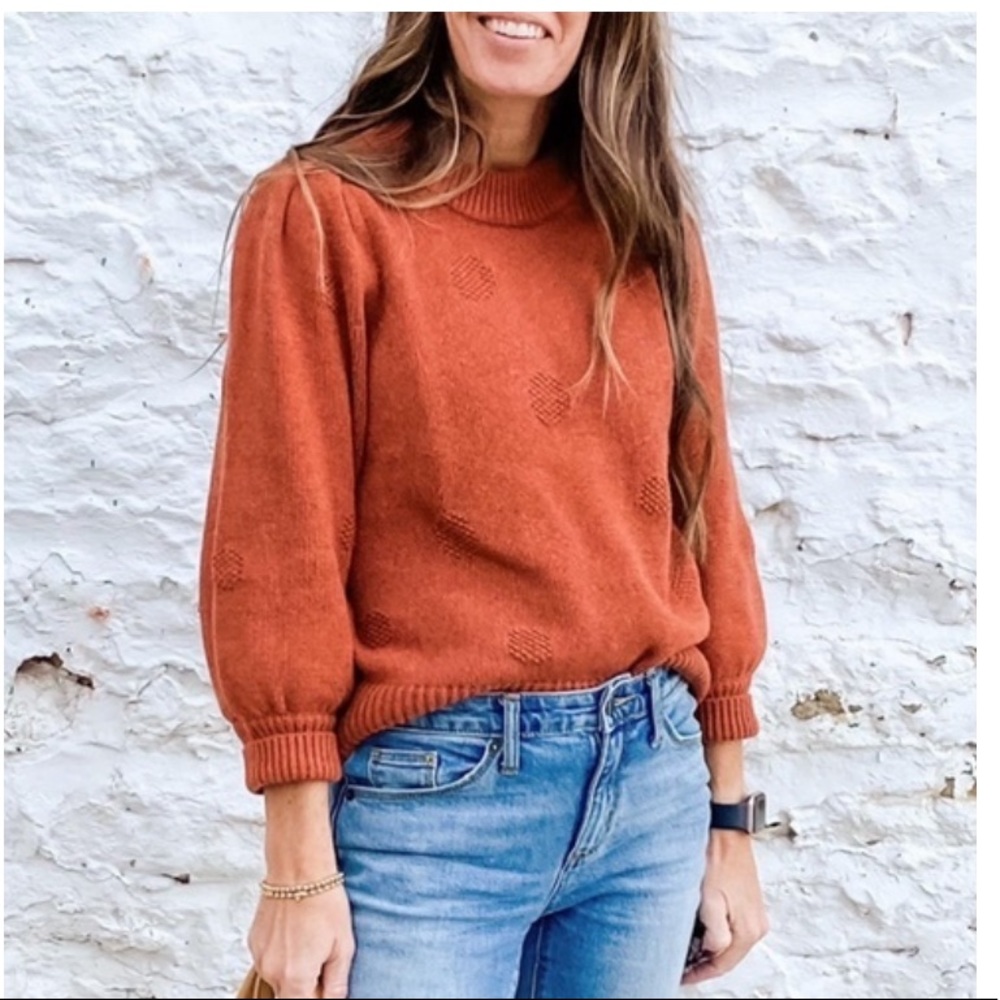 Dotted Eaton Puff-Sleeve Pullover Sweater EUC XL dark orange